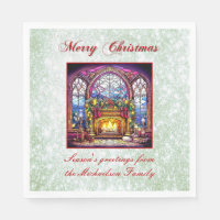 Vibrant Green Glitter Stained Glass Cosy Fireplace