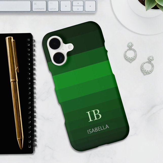 Vibrant Green Gradient Color Stripes with Monogram (Creator Uploaded)