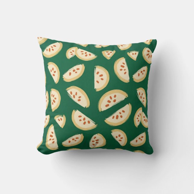 vibrant green guava fruit pattern cushion (Front)