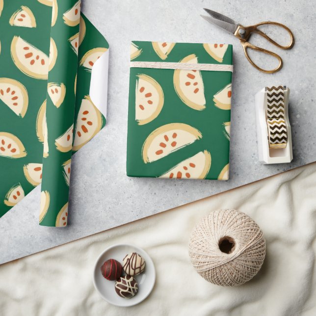 vibrant green guava fruit pattern wrapping paper (Crafts)
