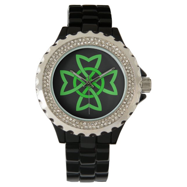 Vibrant Green Irish Knot Design on black Watch (Front)