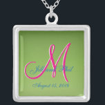 Vibrant Green Monogram Wedding Silver Plated Necklace<br><div class="desc">Light Green chic unique is fantastic,  fanciful,  capricious,  impulsive,  whimsical, quirky and a trifle idiosyncratic.  All images and artwork © Jesterful</div>