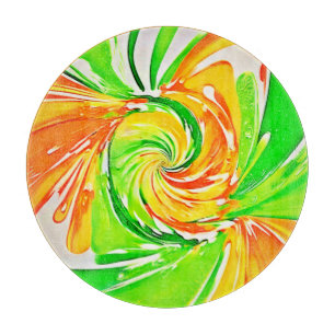 Vibrant Green-Orange Swirl Art Cutting Board