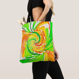 Vibrant Green-Orange Swirl Art Tote Bag