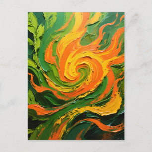 Vibrant Green Orange Swirl Postcard