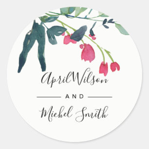 VIBRANT GREEN PINK EUCALYPTUS FAUNAE BUNCH WEDDING CLASSIC ROUND STICKER