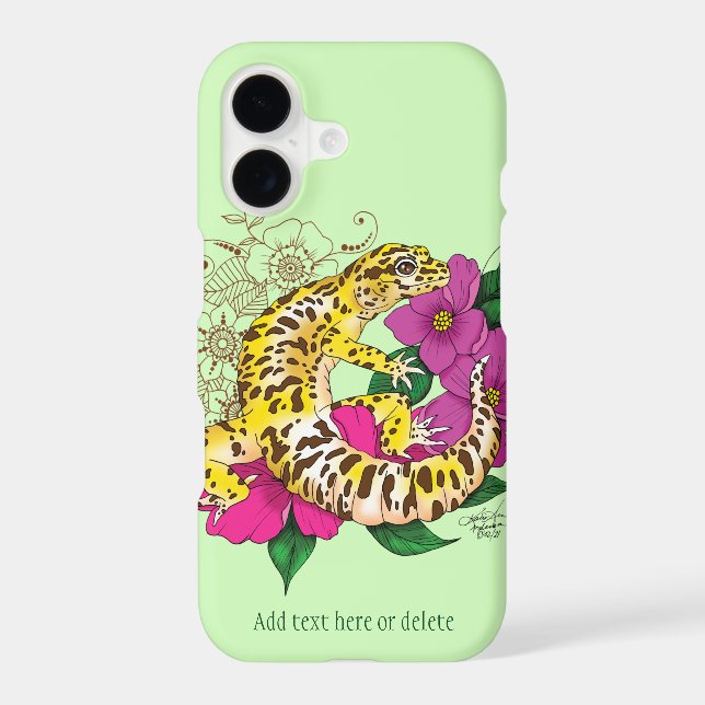 Vibrant Green Playful Leopard Gecko Floral  (Back)