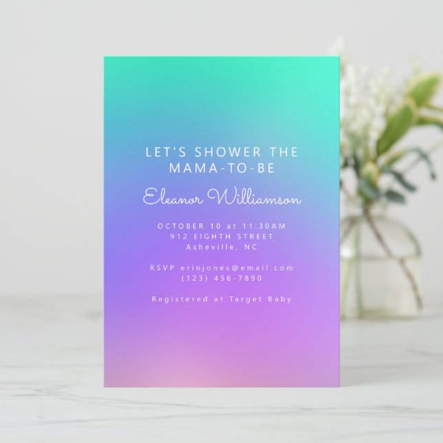 Vibrant Green Purple Abstract Gradient Baby Shower Invitation (Standing Front)