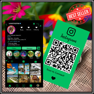Vibrant Green Realtor Instagram QR Code Business Card