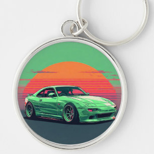 Vibrant Green Sports Car Key Ring