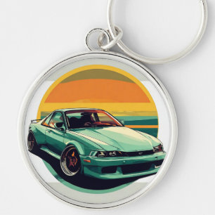 Vibrant Green Sports Car Key Ring