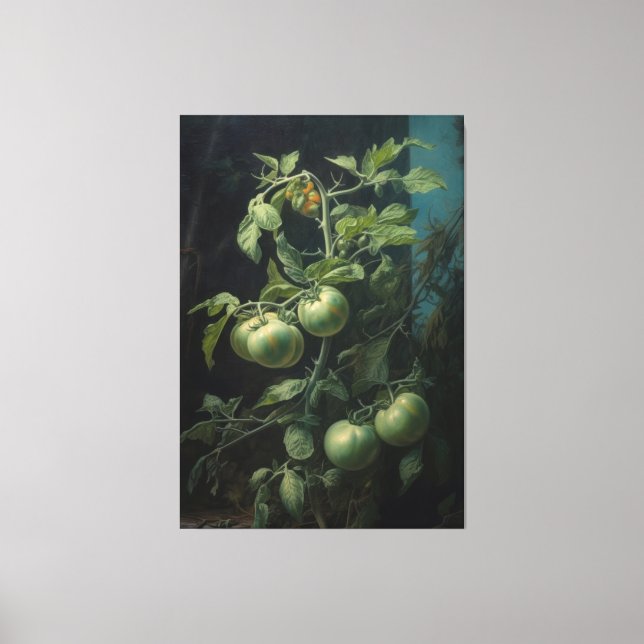 Vibrant Green Tomato Oil Painting Canvas Print (Front)