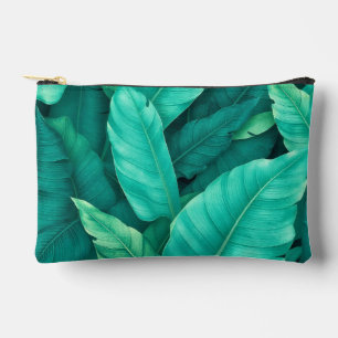 Vibrant Green Tropical Banana Leaves Pattern Accessory Pouch