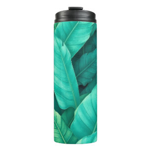 Vibrant Green Tropical Banana Leaves Pattern Thermal Tumbler