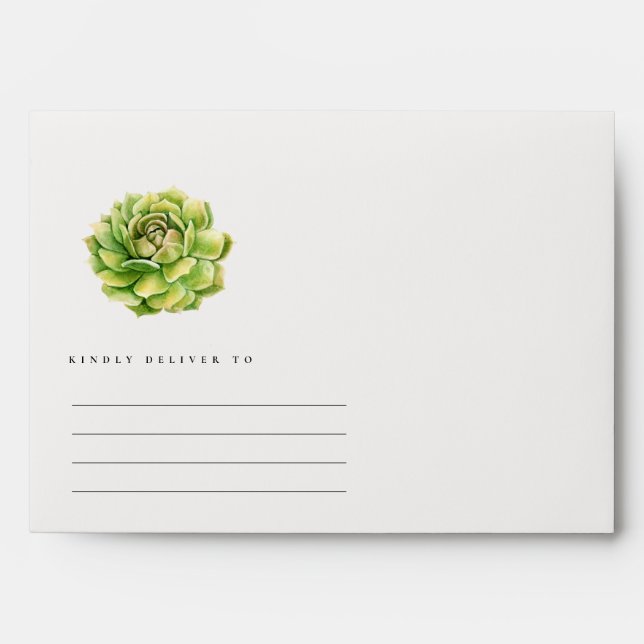 VIBRANT GREEN WATERCOLOR SUCCULENT PERSONALISED ENVELOPES (Front)