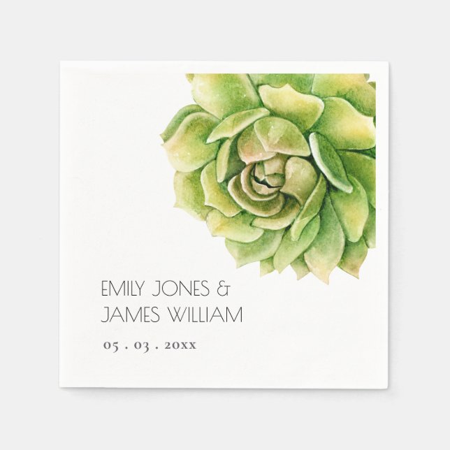 VIBRANT GREEN WATERCOLOR SUCCULENT PERSONALIZED NAPKIN (Front)
