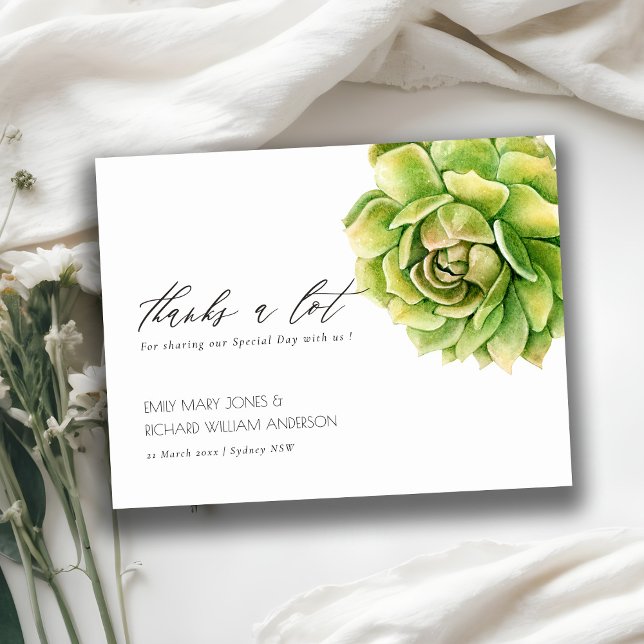 VIBRANT GREEN WATERCOLOR SUCCULENT THANK YOU POSTCARD (Creator Uploaded)