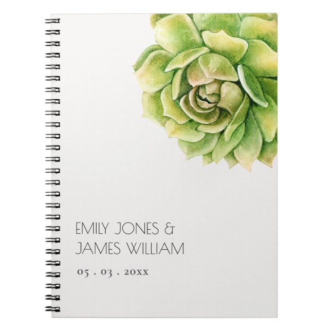 VIBRANT GREEN WATERCOLOR SUCCULENT WEDDING NOTEBOOK (Front)