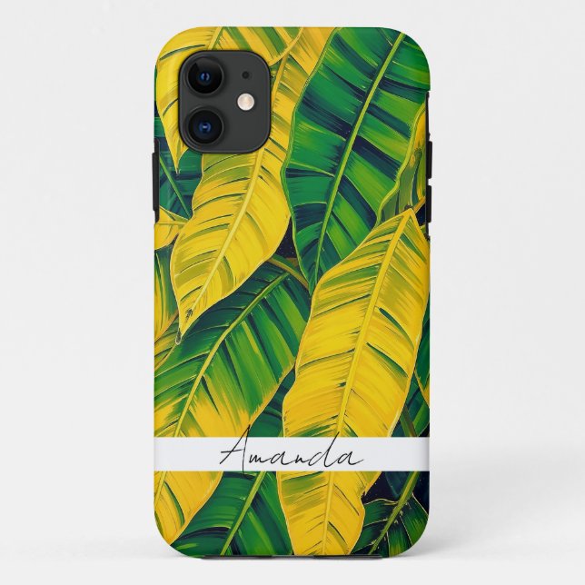 Vibrant Green & Yellow Banana Leaf Pattern Case-Mate iPhone Case (Back)