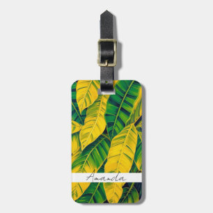 Vibrant Green & Yellow Banana Leaf Pattern Luggage Tag