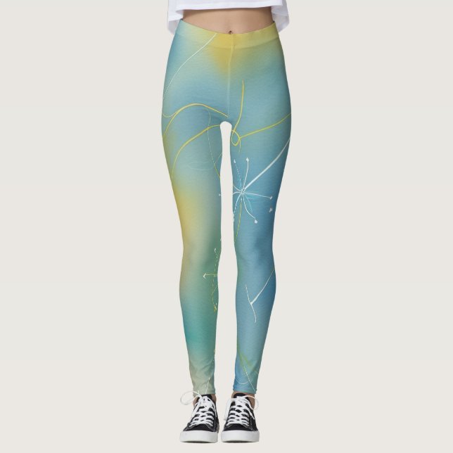 Vibrant Green Yellow Captivating Radiant Abstract Leggings (Front)