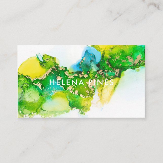 Vibrant green Yellow Jewel Modern Abstract Ink  Business Card (Front)