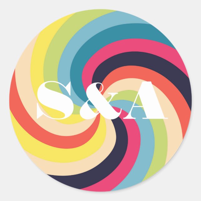 Vibrant Groovy Psychedelic Retro Bold Script Classic Round Sticker (Front)