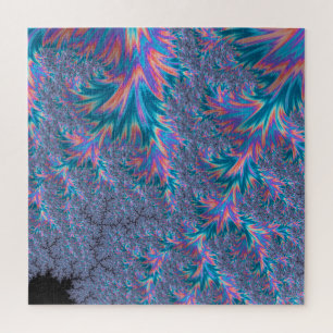 Vibrant Groovy Trippy Bohemian Teal Coral Fractal Jigsaw Puzzle