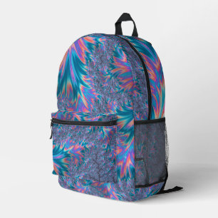 Vibrant Groovy Trippy Bohemian Teal Coral Fractal Printed Backpack