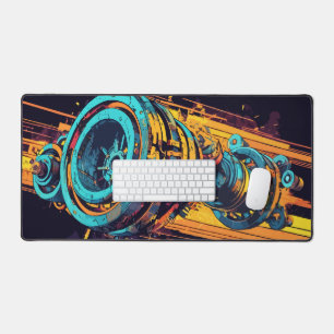Vibrant Grunge Cyberpunk Mechanical Engine Gear Desk Mat