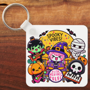 Vibrant Halloween Band: Spooky Vibes Artwork Key Ring