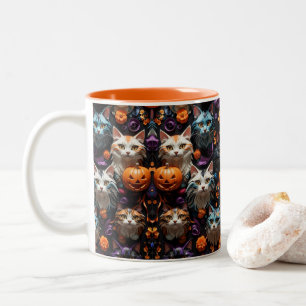 Vibrant Halloween Cat Patterns Colourful Spooky Two-Tone Coffee Mug
