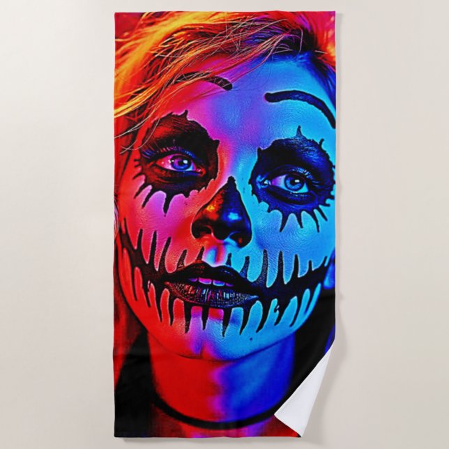 Vibrant Halloween Makeup Art Beach Towel (Front)