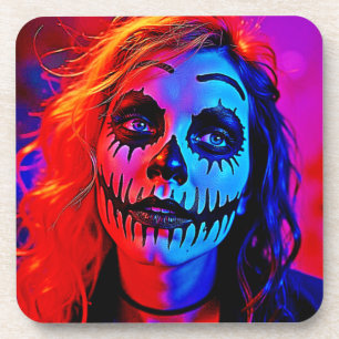Vibrant Halloween Makeup Art Coaster