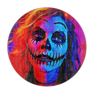 Vibrant Halloween Makeup Art Cutting Board