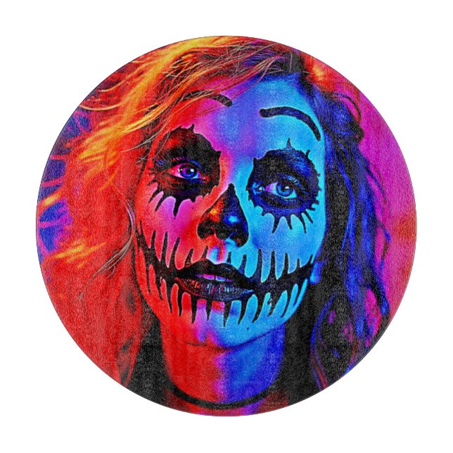 Vibrant Halloween Makeup Art Cutting Board (Front)