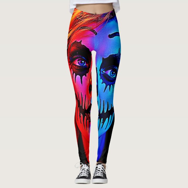 Vibrant Halloween Makeup Art Leggings (Front)