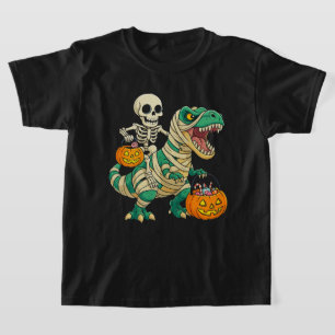 Vibrant Halloween Skeleton and T-Rex Candy Bucket  T-Shirt