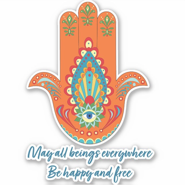 Vibrant Hamsa Hand Custom-Cut Vinyl Sticker (Front)