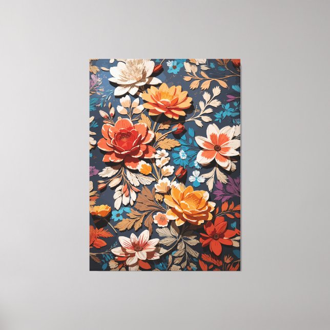 vibrant hand painted flower pattern in rustic canvas print (Front)