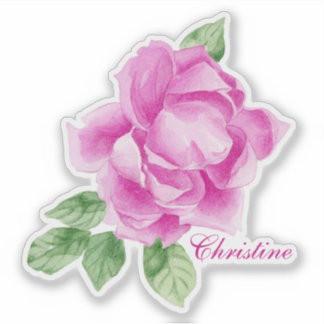 Vibrant Hand Painted Watercolor Pink Rose