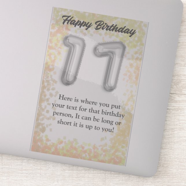Vibrant 'Happy 17th Birthday' Sticker - Customise (Detail)