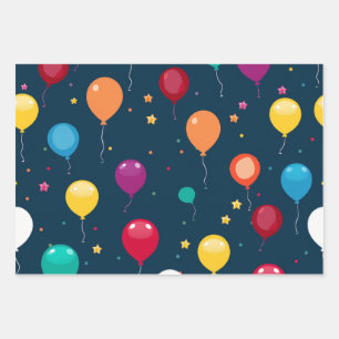 Vibrant Happy Birthday Balloons Pattern Wrapping Paper Sheet