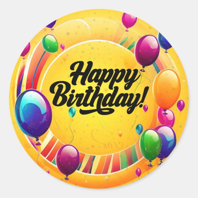 Vibrant Happy Birthday Classic Round Sticker (Front)