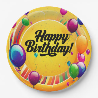Vibrant Happy Birthday Paper Plate