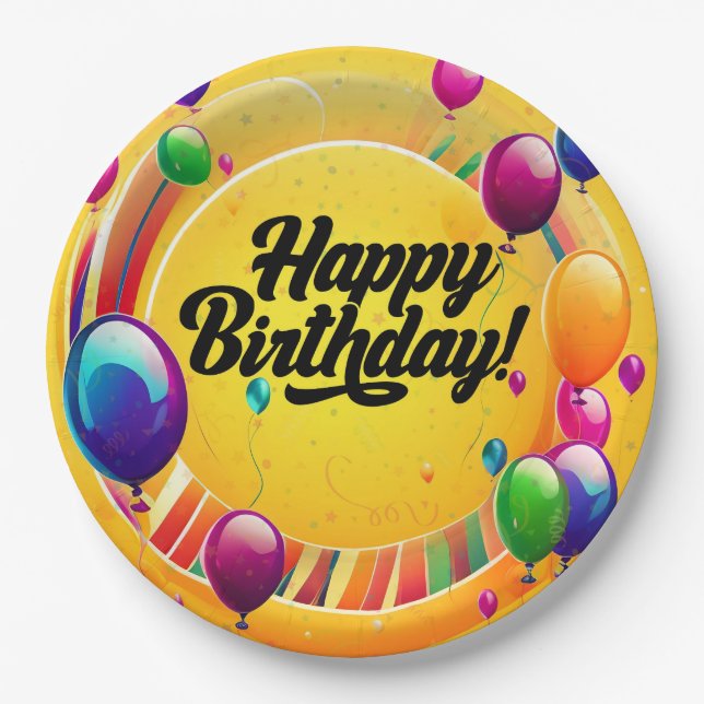 Vibrant Happy Birthday Paper Plate (Front)