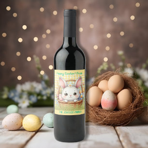 Vibrant Happy Easter in a Yellow background Wine Label