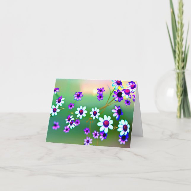 Vibrant Happy Purple and White Flowers  Thank You Card (Front)