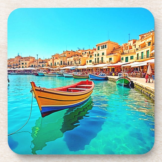Vibrant Harbour: Mediterranean Bliss Coaster (Front)