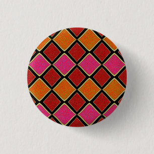 Vibrant Harlequin Diamond Pattern in Red, Orange,  3 Cm Round Badge